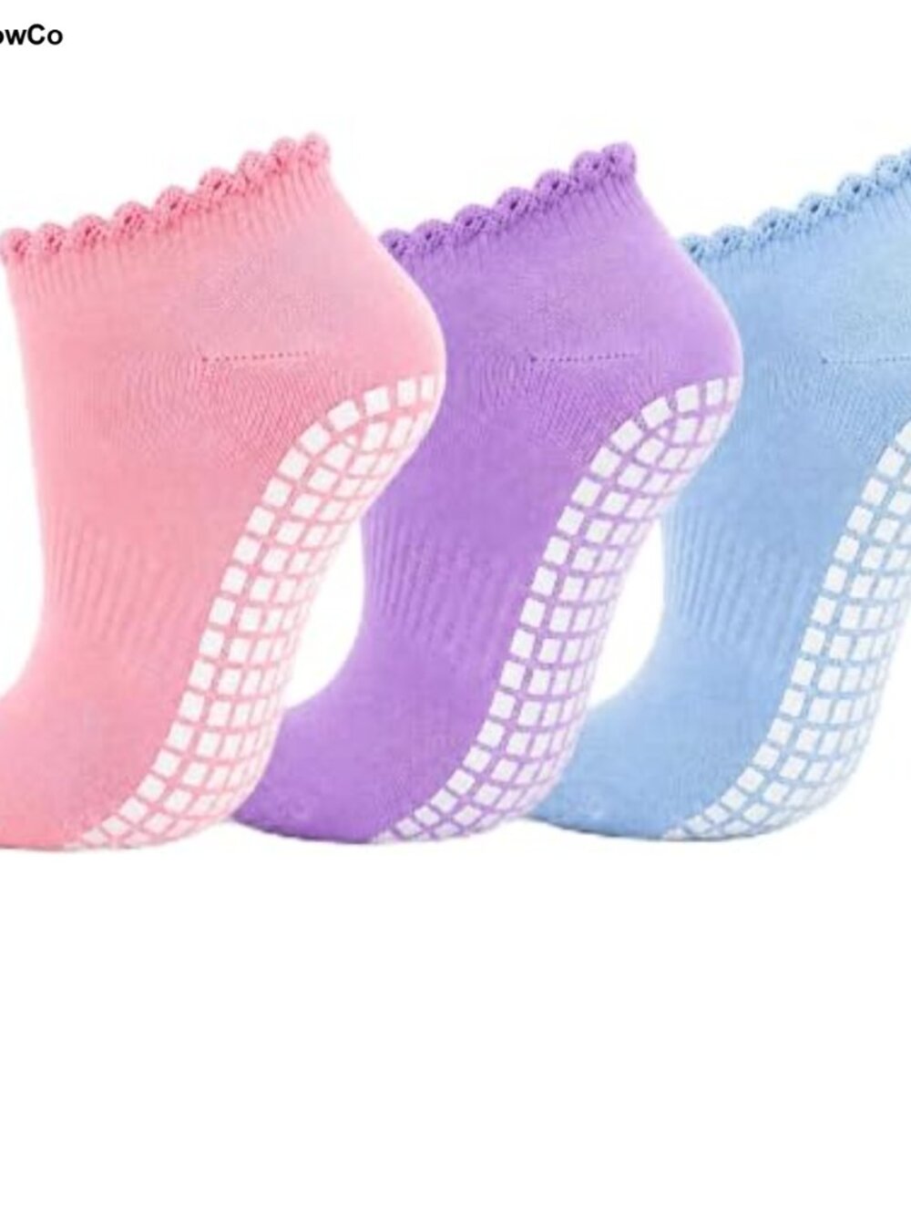 Ruffle Pilates Socks with Grips for Women 3 Pairs Non Slip Ankle Socks Yoga